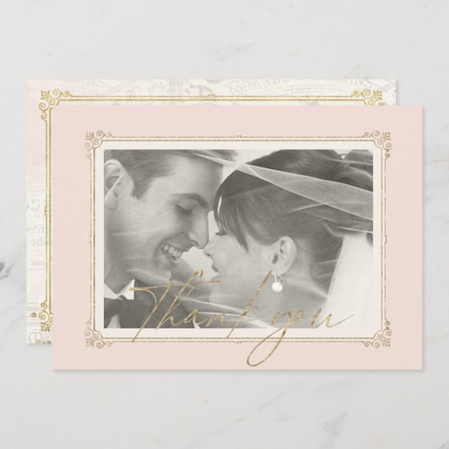 Tarjeta De Agradecimiento Boda francés de romance Gracias Rubor ID870 (Anverso / Reverso)