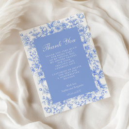 Tarjeta De Agradecimiento Boda francés Floral Algo Azul