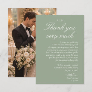 Tarjeta De Agradecimiento Boda Francesa Clásica Moderna Foto Verde Salvia Th