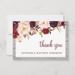 Tarjeta De Agradecimiento Boda fronterizo rosa de Barnwood en Rubor, Borgoña