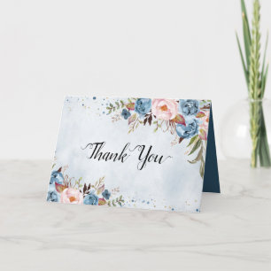 Tarjeta De Agradecimiento Boda Froral Botánico De Rubor Dusty Blue