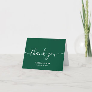 Tarjeta De Agradecimiento Boda Fuente Elegante Contemporánea Verde Oscuro