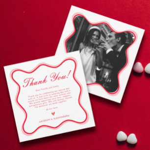 Tarjeta De Agradecimiento Boda Funky ondulado de color rojo y blanco