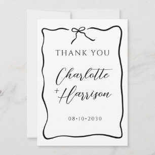 Tarjeta De Agradecimiento Boda Garabato Cinta de Lazo Escritura Caprichosa