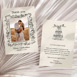 Tarjeta De Agradecimiento Boda Garabatos Dibujados a Mano