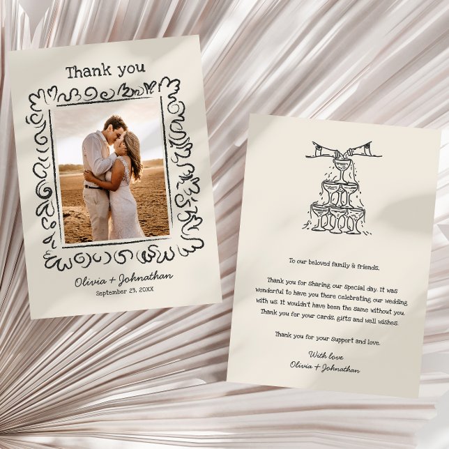 Tarjeta De Agradecimiento Boda Garabatos Dibujados a Mano (Subido por el creador)