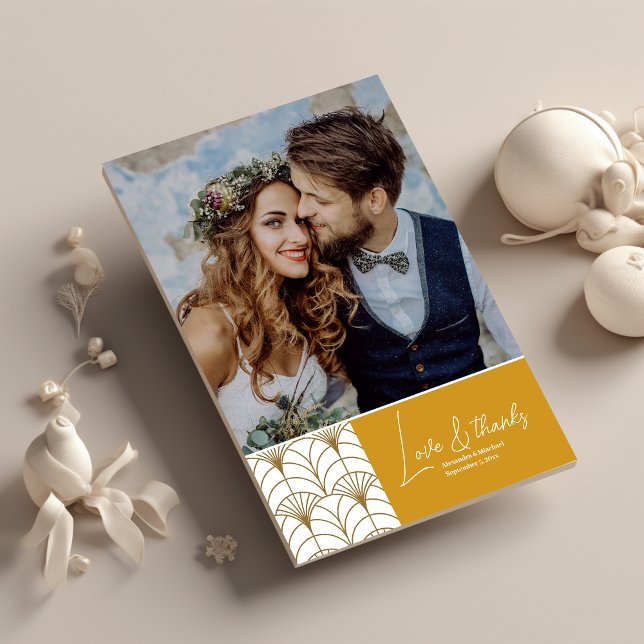 Tarjeta De Agradecimiento Boda Gatsby Blanco de Oro Geométrico Art Deco (Subido por el creador)