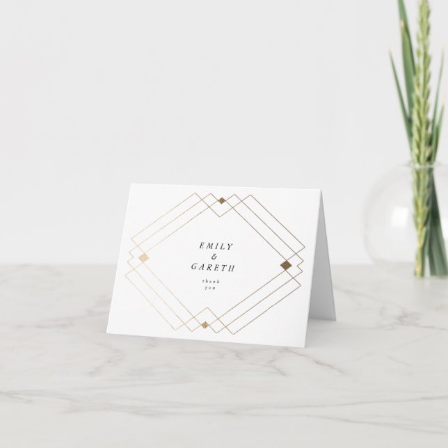 Tarjeta De Agradecimiento Boda Gatsby de Decoro Geométrico Blanco Diamante O (Anverso)