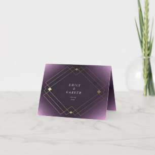 Tarjeta De Agradecimiento Boda Gatsby de Decoro Geométrico Púrpura Oro Diama