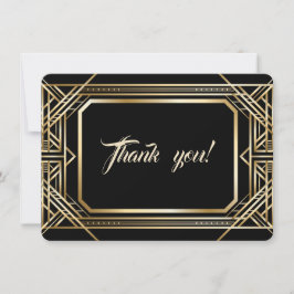 Tarjeta De Agradecimiento Boda Gatsby de lujo Black Gold Great Gatsby Gracia