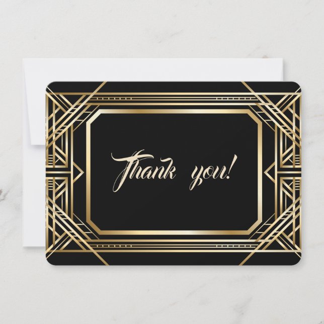 Tarjeta De Agradecimiento Boda Gatsby de lujo Black Gold Great Gatsby Gracia (Anverso)