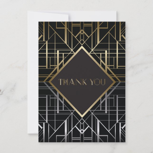 Tarjeta De Agradecimiento Boda Gatsby Deco clásico Gracias 2 (Anverso)