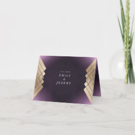 Tarjeta De Agradecimiento Boda Gatsby Geométrico Purple Gold