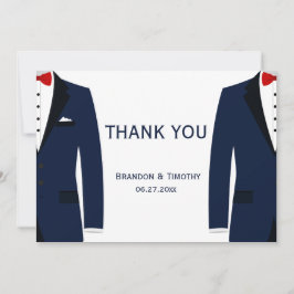 Tarjeta De Agradecimiento Boda Gay Azul Y Blanco Gracias Cartas