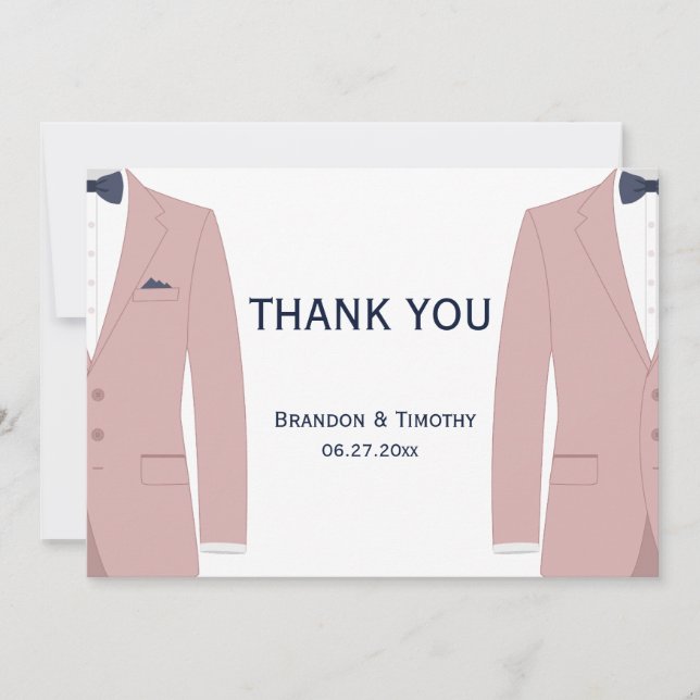 Tarjeta De Agradecimiento Boda Gay Rosa Y Azul Gracias Cartas (Anverso)