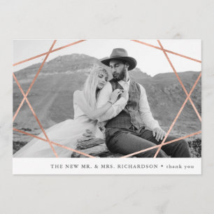 Tarjeta De Agradecimiento Boda Geo  Faux Copper con Photo Gracias