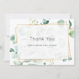 Tarjeta De Agradecimiento Boda geométrica de greenery de eucalipto pastel