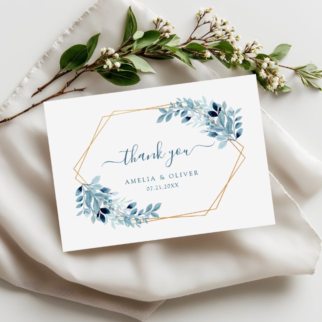 Tarjeta De Agradecimiento Boda geométrica de verde moderno azul polvoriento (Subido por el creador)