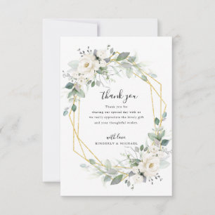 Tarjeta De Agradecimiento boda geométrica floral de oro y blanco