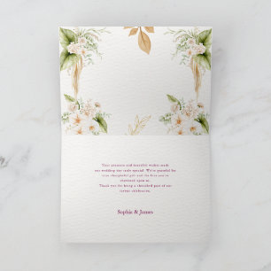 Tarjeta De Agradecimiento Boda geométrica floral dorada con rubor