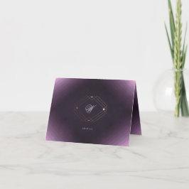 Tarjeta De Agradecimiento Boda Geométrica Moderna Simple Morada con Dorado