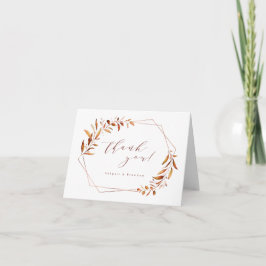 Tarjeta De Agradecimiento Boda geométrica rústica con vegetación de otoño mo