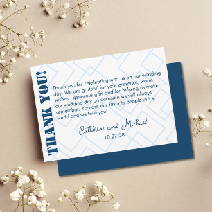 Tarjeta De Agradecimiento Boda Geométrico Azul de la Marina Negrita y Brilla