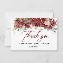 Tarjeta De Agradecimiento Boda Geométrico Boho Rubor Burgundy Floral Gold