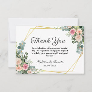 Tarjeta De Agradecimiento Boda geométrico de la acuarela del Eucalipto rosa