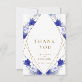 Tarjeta De Agradecimiento Boda geométrico de la Marina Blue Purple Gold Lett