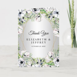 Tarjeta De Agradecimiento Boda Geométrico de Oro de Anemone Blanco Plateado
