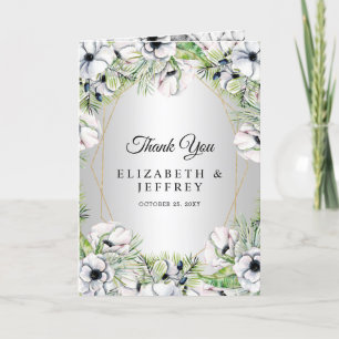 Tarjeta De Agradecimiento Boda Geométrico de Oro de Anemone Blanco Plateado
