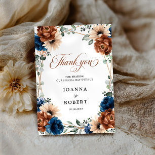 Tarjeta De Agradecimiento Boda geométrico de Terracotta Navy Blue Greenery