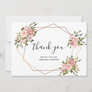 Tarjeta De Agradecimiento Boda geométrico del marco dorado floral rosa rosa