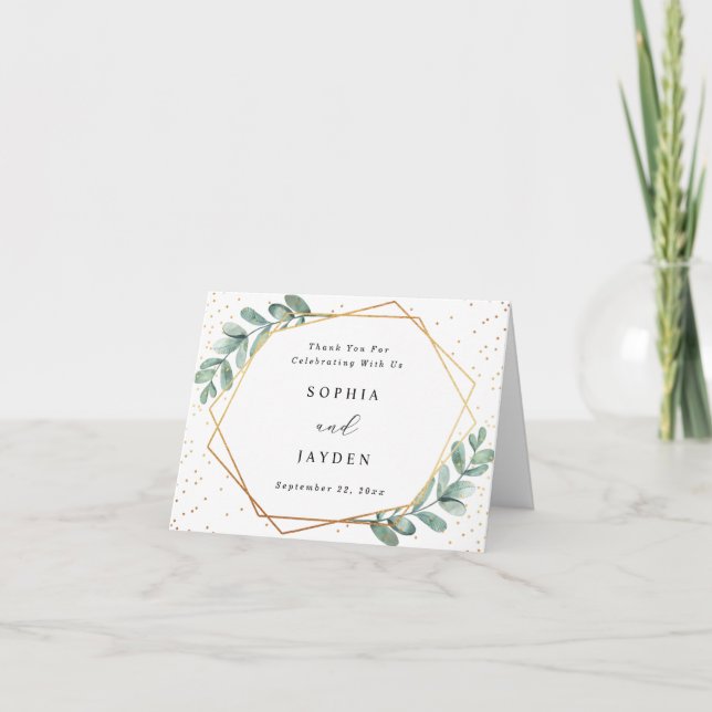 Tarjeta De Agradecimiento Boda geométrico Eucalyptus Gold