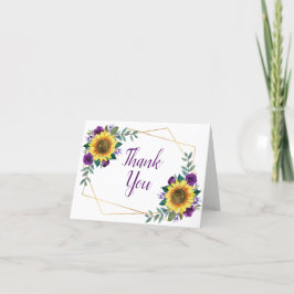 Tarjeta De Agradecimiento Boda Geométrico Floral Púrpura de Girasol