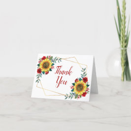 Tarjeta De Agradecimiento Boda geométrico floral rojo girasol