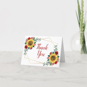 Tarjeta De Agradecimiento Boda geométrico floral rojo girasol
