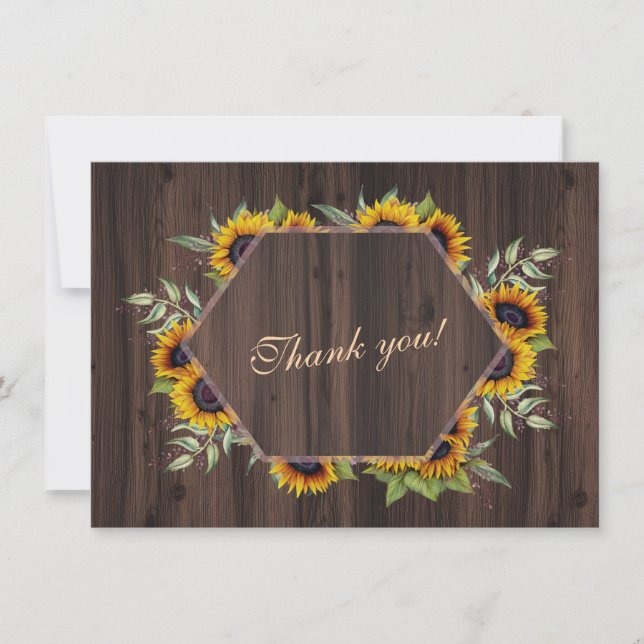 Tarjeta De Agradecimiento Boda Geométrico Moderno de girasoles de madera (Anverso)