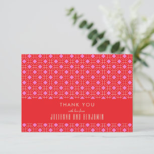 Tarjeta De Agradecimiento Boda Geométrico Moderno Rojo y Rosa del Siglo Medi