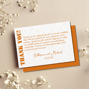 Tarjeta De Agradecimiento Boda geométrico Naranja quemado moderno