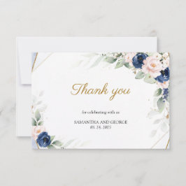 Tarjeta De Agradecimiento Boda Geométrico Navy y Rubor Floral Gold