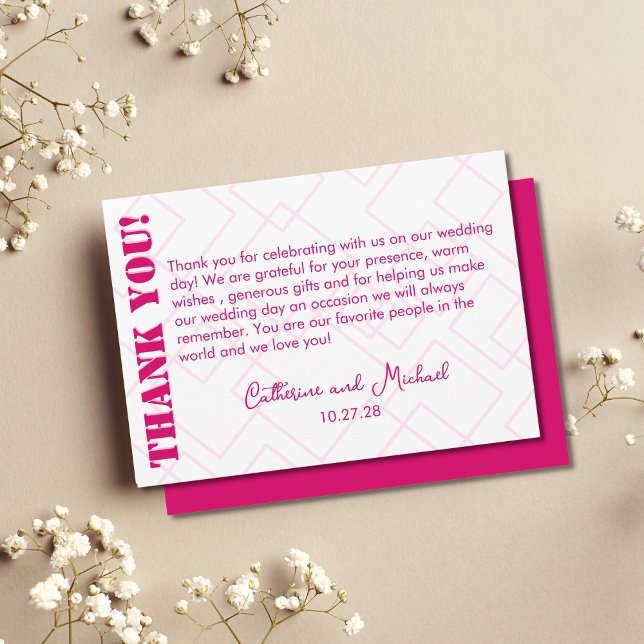 Tarjeta De Agradecimiento Boda geométrico rosa moderno de la fucsia (Subido por el creador)