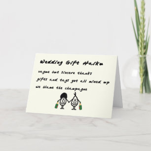 Tarjeta De Agradecimiento Boda Gift Haiku - un poema divertido de agradecimi