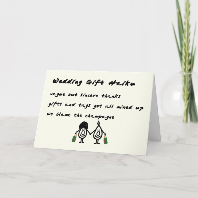 Tarjeta De Agradecimiento Boda Gift Haiku - un poema divertido de agradecimi (Anverso)