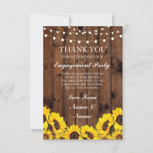 Tarjeta de agradecimiento boda girasoles de madera (Anverso)