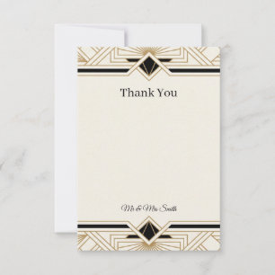 Tarjeta De Agradecimiento Boda Glamour Art Déco Negro Oro