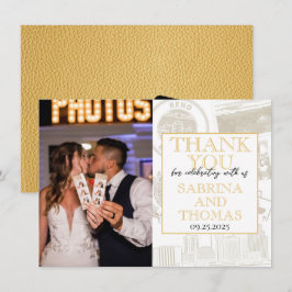 Tarjeta De Agradecimiento Boda Gold Reno. Gracias.