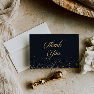 Tarjeta De Agradecimiento Boda Gorda Confeti Caligrafía Clásica Dorada