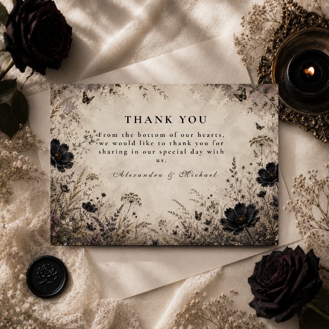 Tarjeta De Agradecimiento Boda Gótica Boho Oscura (Subido por el creador)